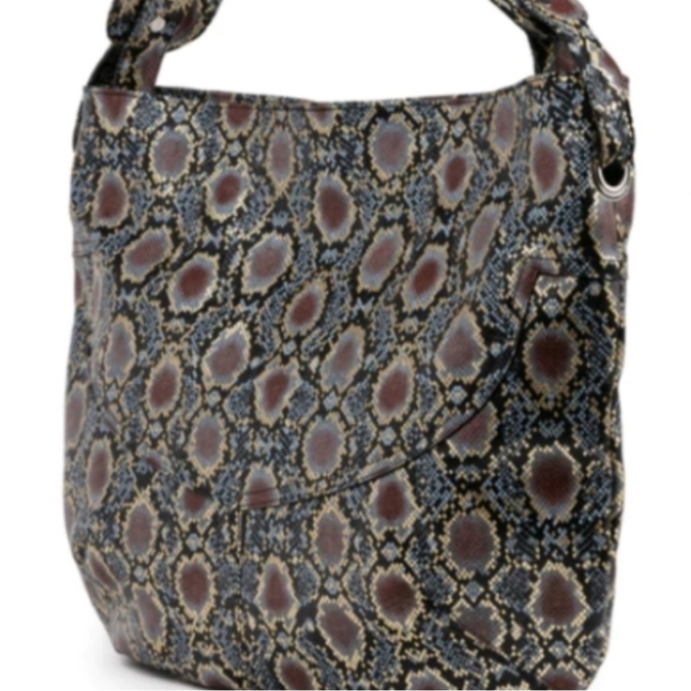 Cofi Diana leather snakeskin metallic gold peacock hobo tote bag lk new - Picture 3 of 8